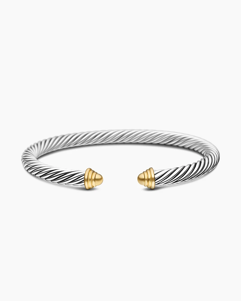 Classic Cable Bracelet Sterling Silver with 14K Yellow Gold Domes, 5mm