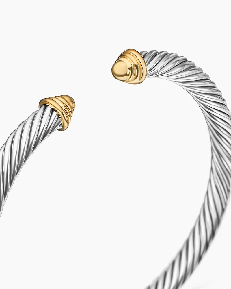 Classic Cable Bracelet Sterling Silver with 14K Yellow Gold Domes, 5mm