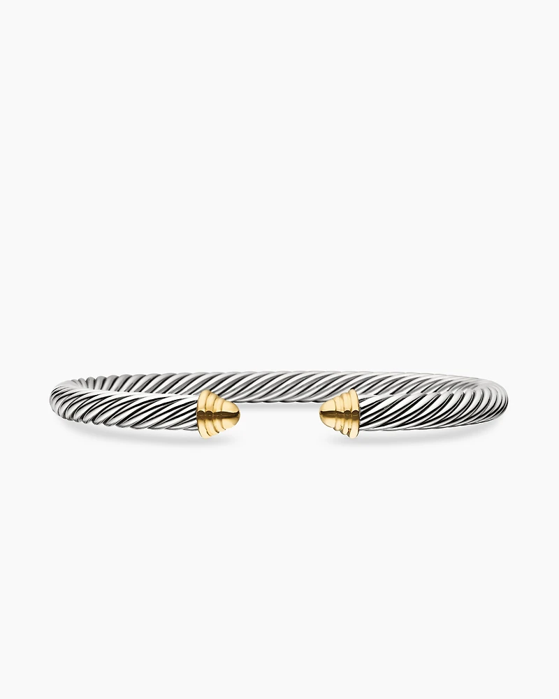 Classic Cable Bracelet Sterling Silver with 14K Yellow Gold Domes, 5mm