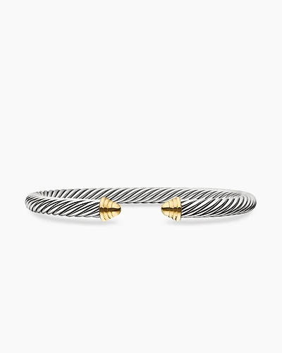 Classic Cable Bracelet Sterling Silver with 14K Yellow Gold Domes, 5mm