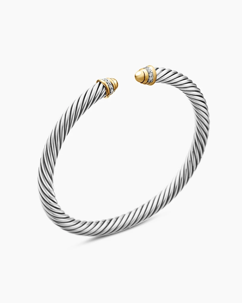 Classic Cable Bracelet Sterling Silver with 18K Yellow Gold, Gold Domes and Diamonds, 5mm