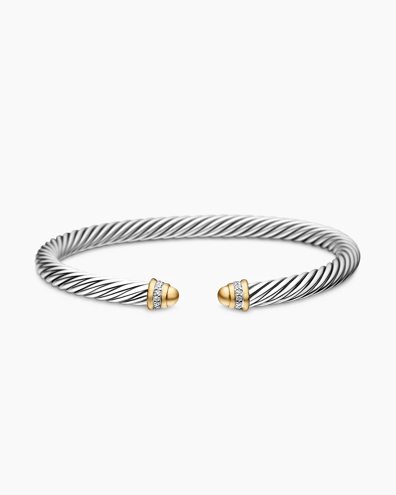 Classic Cable Bracelet Sterling Silver with 18K Yellow Gold, Gold Domes and Diamonds, 5mm