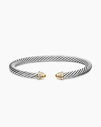 Classic Cable Bracelet Sterling Silver with 18K Yellow Gold, Gold Domes and Diamonds, 5mm