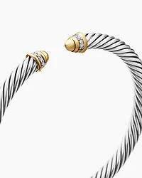 Classic Cable Bracelet Sterling Silver with 18K Yellow Gold, Gold Domes and Diamonds, 5mm