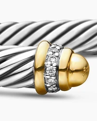 Classic Cable Bracelet Sterling Silver with 18K Yellow Gold, Gold Domes and Diamonds, 5mm