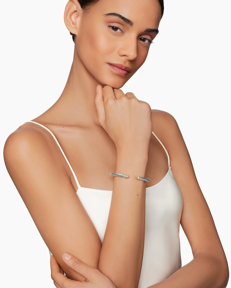 Classic Cable Bracelet Sterling Silver with 18K Yellow Gold, Gold Domes and Diamonds, 5mm
