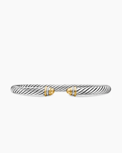 Classic Cable Bracelet Sterling Silver with 18K Yellow Gold, Gold Domes and Diamonds, 5mm