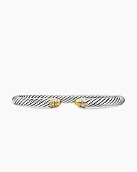 Classic Cable Bracelet Sterling Silver with 18K Yellow Gold, Gold Domes and Diamonds, 5mm