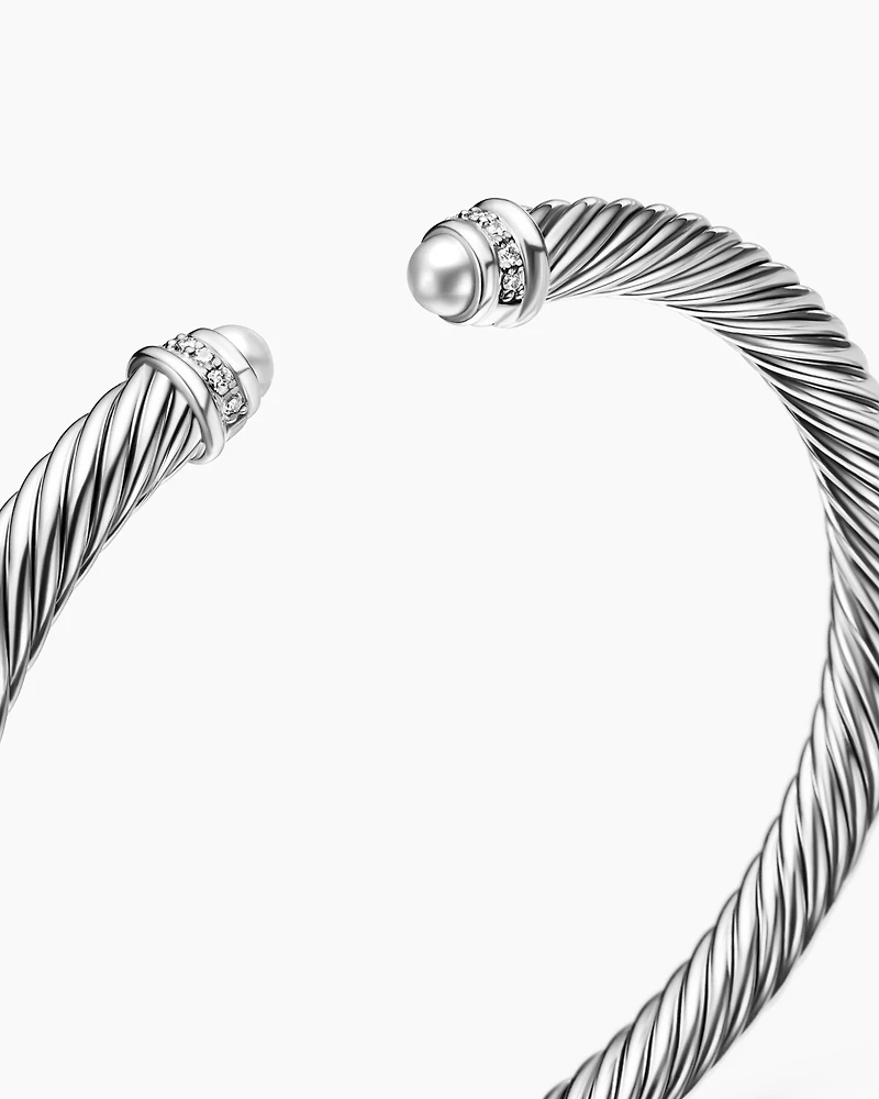 Classic Cable Bracelet Sterling Silver with Diamonds, 5mm