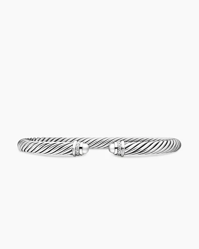 Classic Cable Bracelet Sterling Silver with Diamonds, 5mm