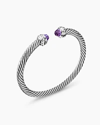 Classic Cable Bracelet in Sterling Silver with Amethyst and Diamonds, 5mm