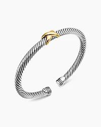 X Classic Cable Station Bracelet Sterling Silver with 14K Yellow Gold, 5mm