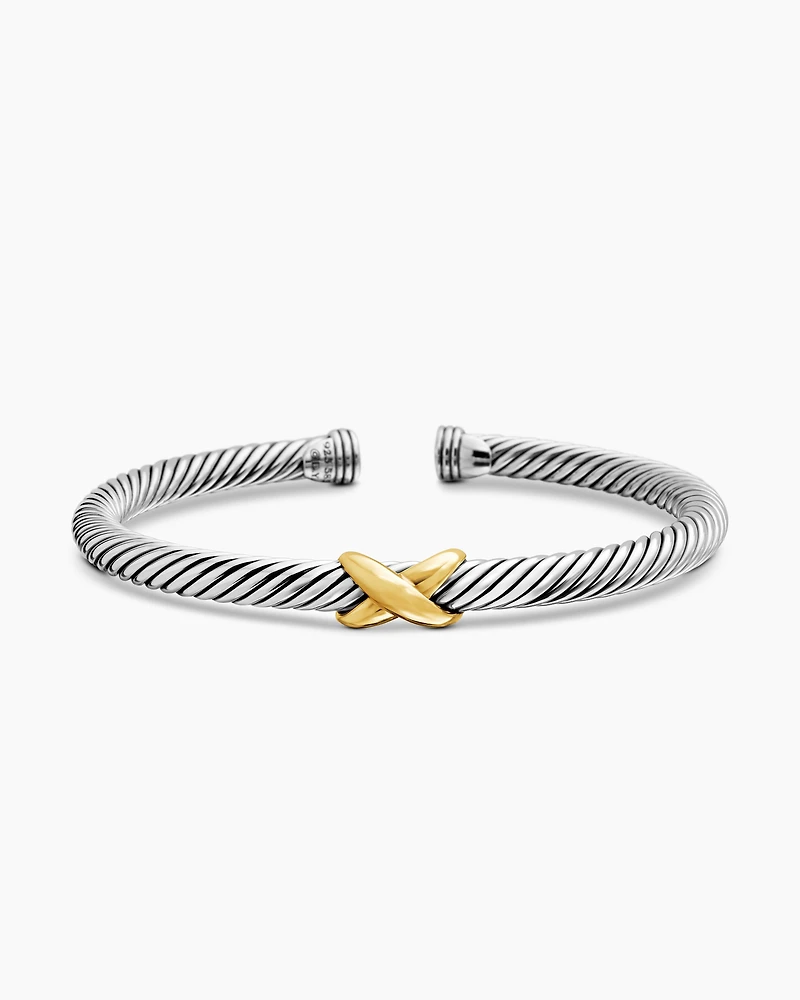 X Classic Cable Station Bracelet Sterling Silver with 14K Yellow Gold, 5mm