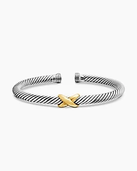 X Classic Cable Station Bracelet Sterling Silver with 14K Yellow Gold, 5mm