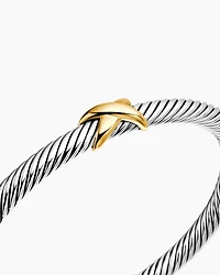 X Classic Cable Station Bracelet Sterling Silver with 14K Yellow Gold, 5mm