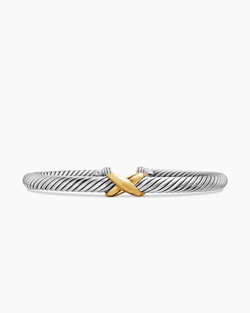 X Classic Cable Station Bracelet Sterling Silver with 14K Yellow Gold, 5mm
