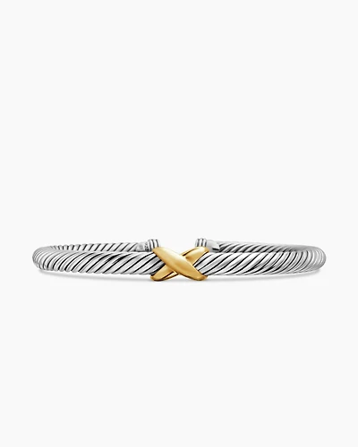 X Classic Cable Station Bracelet Sterling Silver with 14K Yellow Gold, 5mm