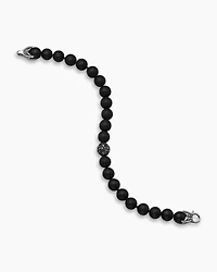 Spiritual Beads Bracelet Sterling Silver with Black Onyx and Pavé Diamond Station, 8mm