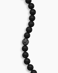 Spiritual Beads Bracelet Sterling Silver with Black Onyx and Pavé Diamond Station, 8mm