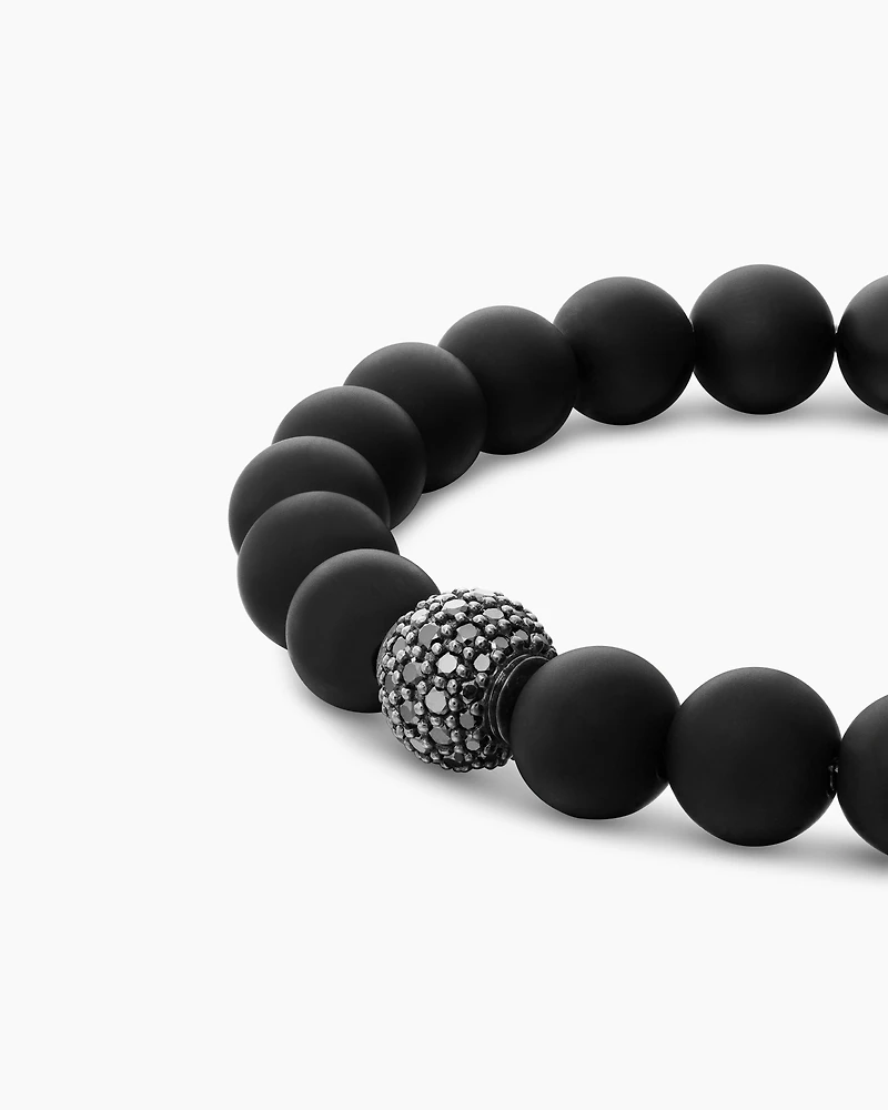Spiritual Beads Bracelet Sterling Silver with Black Onyx and Pavé Diamond Station, 8mm
