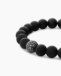 Spiritual Beads Bracelet Sterling Silver with Black Onyx and Pavé Diamond Station, 8mm