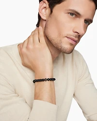 Spiritual Beads Bracelet Sterling Silver with Black Onyx and Pavé Diamond Station, 8mm