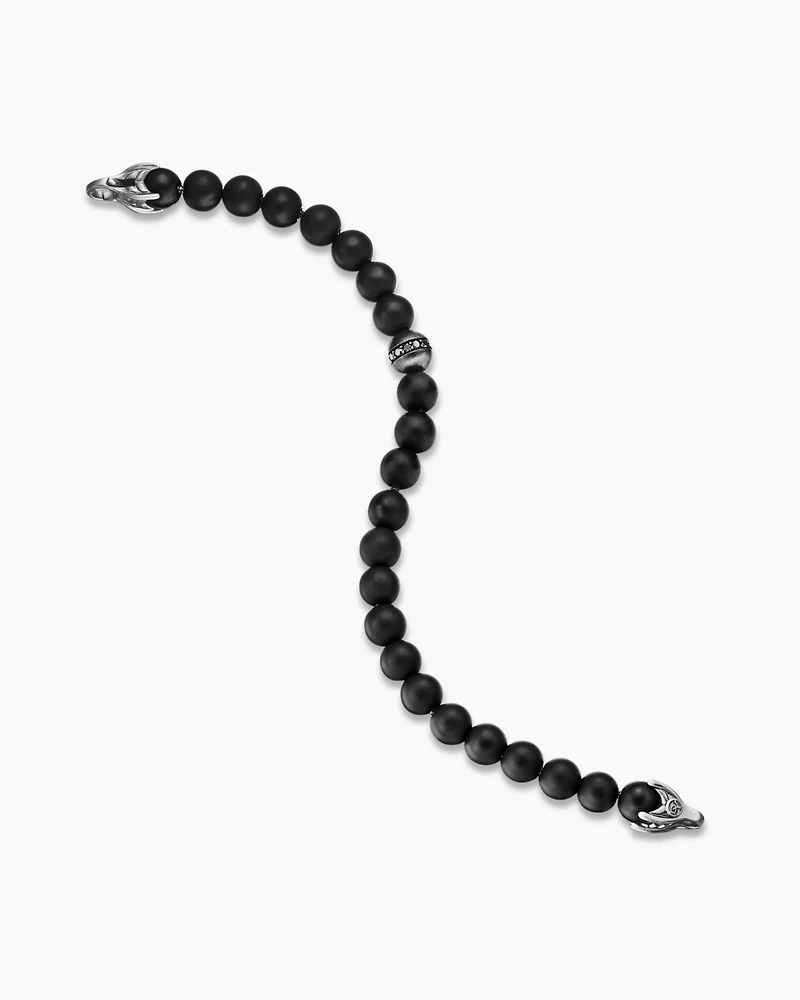 Spiritual Beads Bracelet Sterling Silver with Black Onyx and Pavé Diamond Accent, 8mm