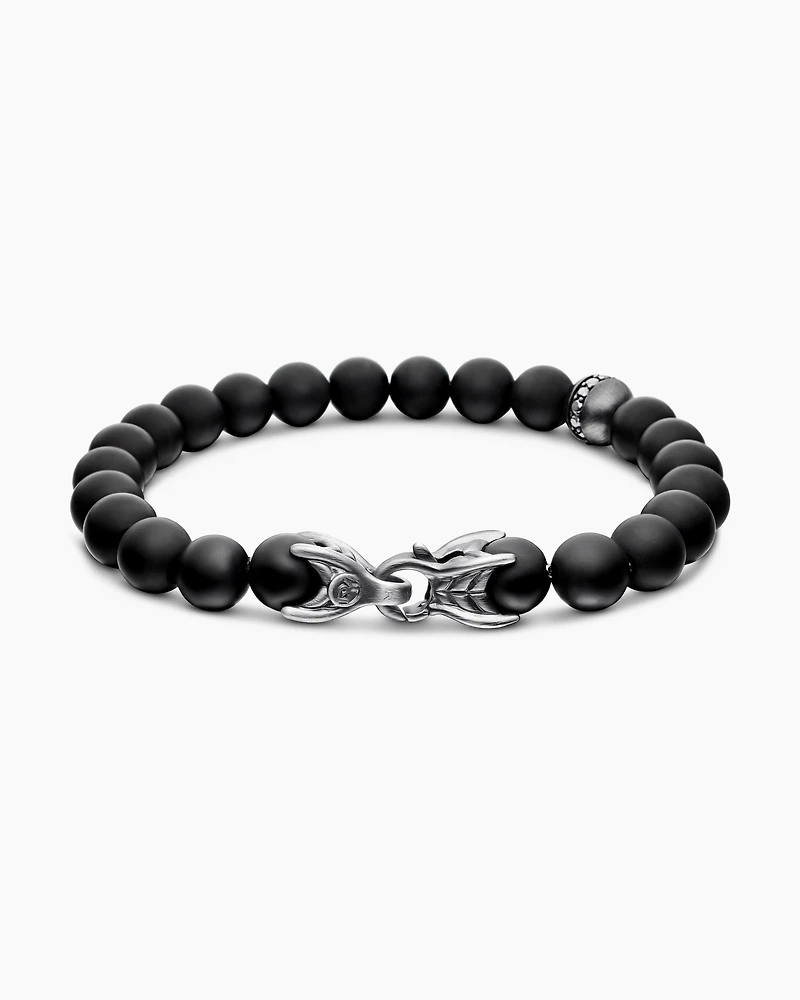 Spiritual Beads Bracelet Sterling Silver with Black Onyx and Pavé Diamond Accent, 8mm