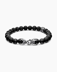 Spiritual Beads Bracelet Sterling Silver with Black Onyx and Pavé Diamond Accent, 8mm