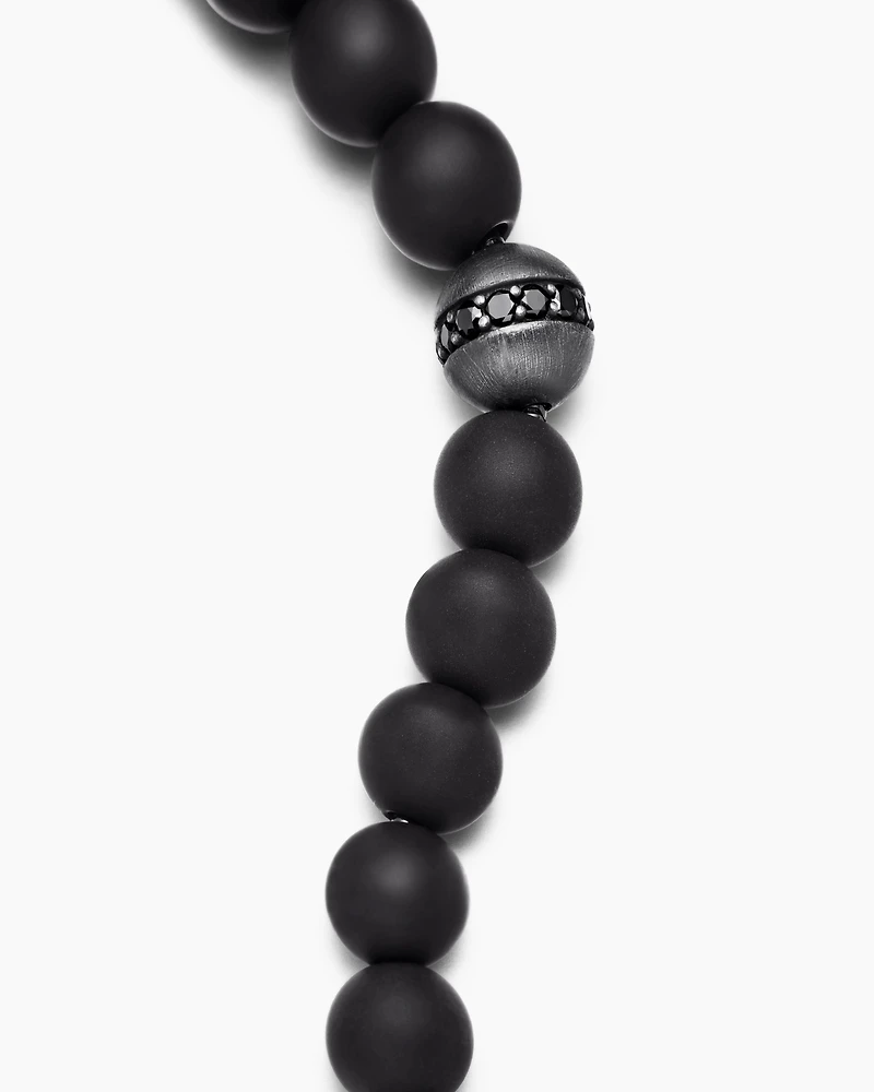 Spiritual Beads Bracelet Sterling Silver with Black Onyx and Pavé Diamond Accent, 8mm