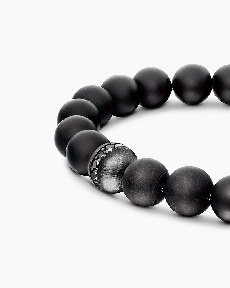 Spiritual Beads Bracelet Sterling Silver with Black Onyx and Pavé Diamond Accent, 8mm