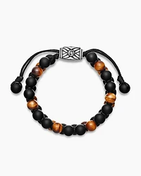Spiritual Beads Two Row Woven Bracelet Black Onyx, Tiger’s Eye, Nylon and Sterling Silver, 8mm