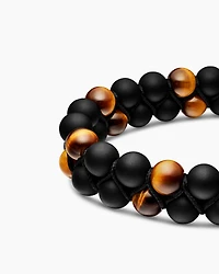 Spiritual Beads Two Row Woven Bracelet Black Onyx, Tiger’s Eye, Nylon and Sterling Silver, 8mm