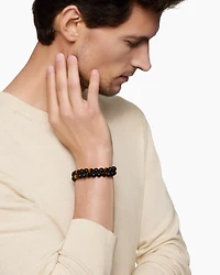 Spiritual Beads Two Row Woven Bracelet Black Onyx, Tiger’s Eye, Nylon and Sterling Silver, 8mm