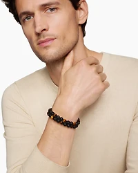 Spiritual Beads Two Row Woven Bracelet Black Onyx, Tiger’s Eye, Nylon and Sterling Silver, 8mm