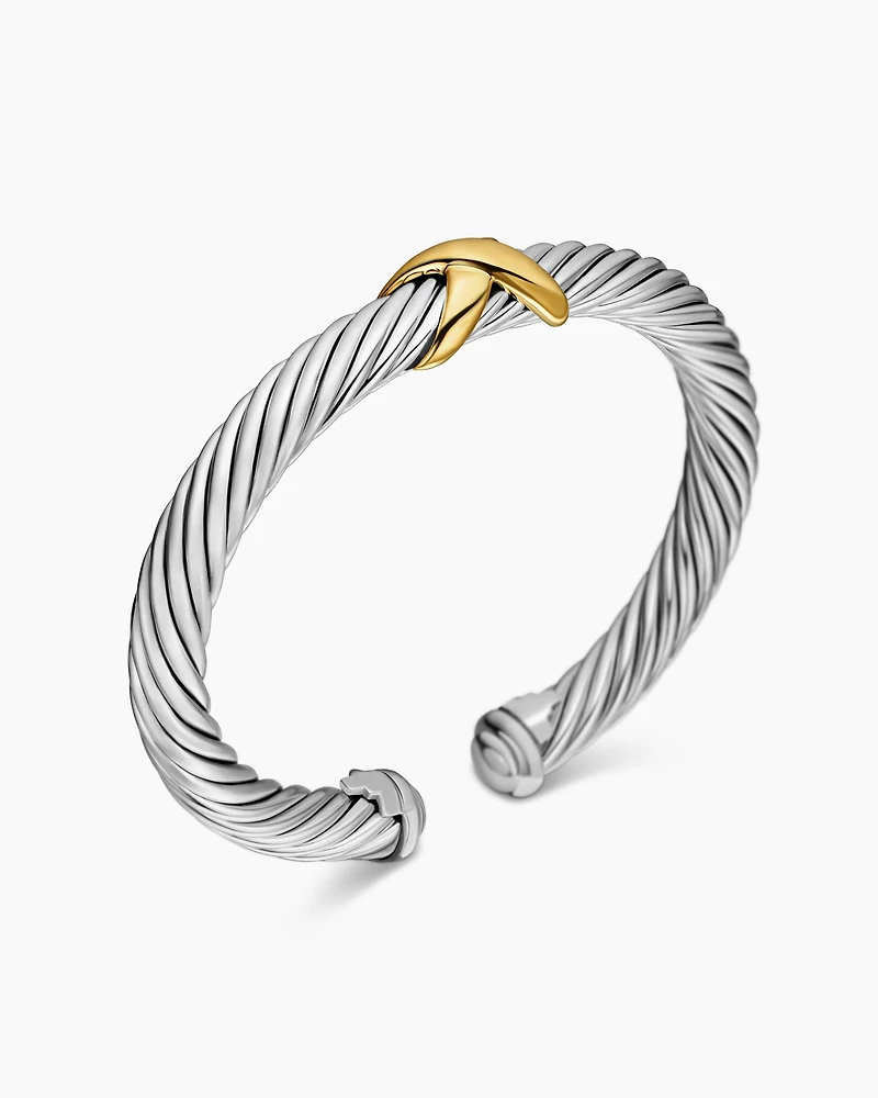 X Classic Cable Station Bracelet Sterling Silver with 14K Yellow Gold, 7mm
