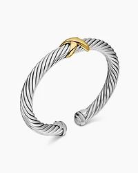X Classic Cable Station Bracelet Sterling Silver with 14K Yellow Gold, 7mm