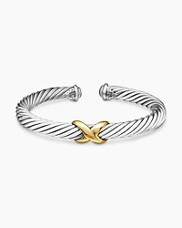 X Classic Cable Station Bracelet Sterling Silver with 14K Yellow Gold, 7mm