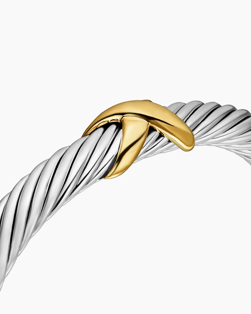 X Classic Cable Station Bracelet Sterling Silver with 14K Yellow Gold, 7mm