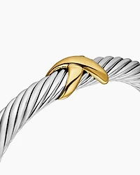 X Classic Cable Station Bracelet Sterling Silver with 14K Yellow Gold, 7mm