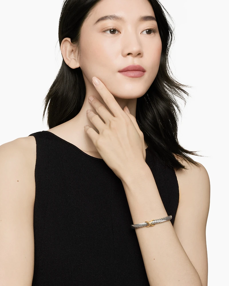 X Classic Cable Station Bracelet Sterling Silver with 14K Yellow Gold, 7mm