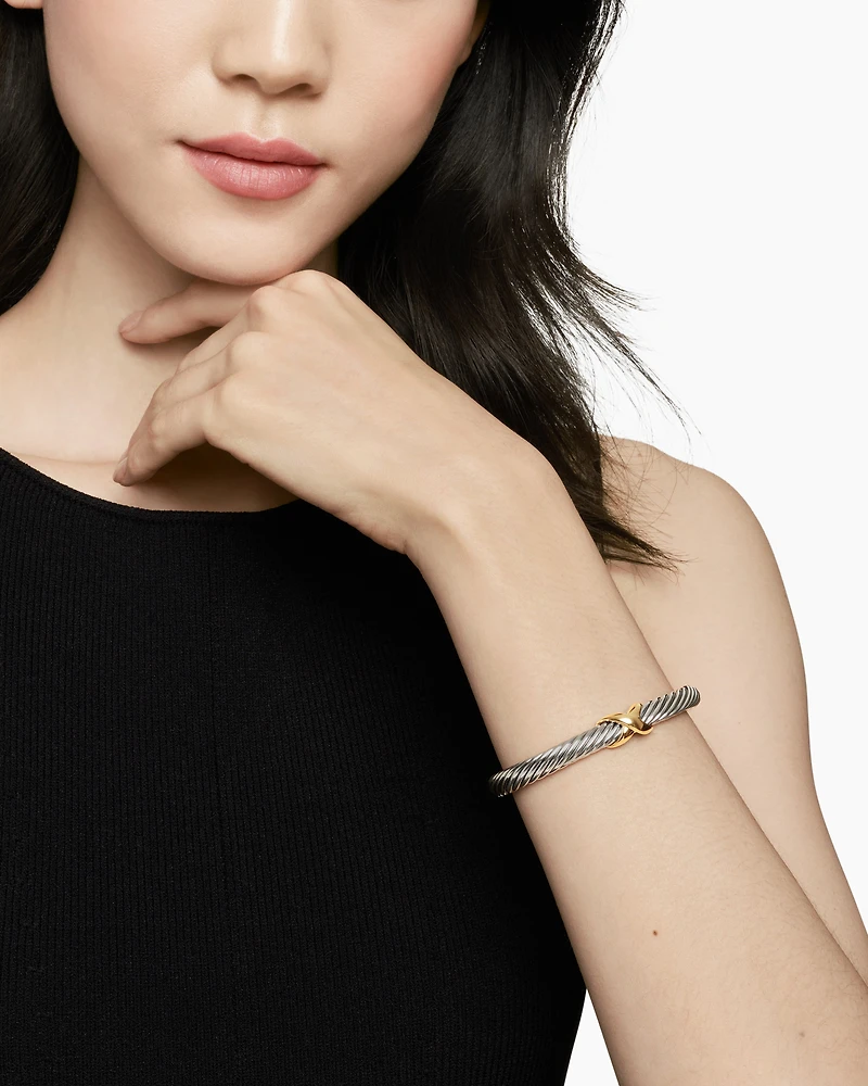 X Classic Cable Station Bracelet Sterling Silver with 14K Yellow Gold, 7mm