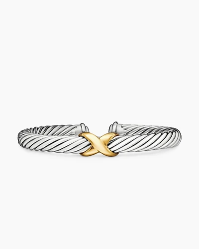 X Classic Cable Station Bracelet Sterling Silver with 14K Yellow Gold, 7mm