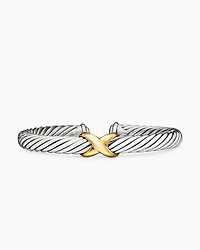 X Classic Cable Station Bracelet Sterling Silver with 14K Yellow Gold, 7mm