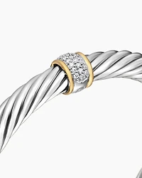 Classic Cable Station Bracelet Sterling Silver with 18K Yellow Gold and Pavé Diamonds, 7mm