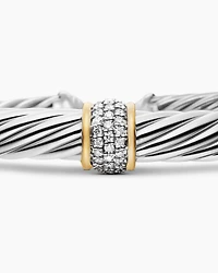 Classic Cable Station Bracelet Sterling Silver with 18K Yellow Gold and Pavé Diamonds, 7mm