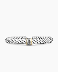 Classic Cable Station Bracelet Sterling Silver with 18K Yellow Gold and Pavé Diamonds, 7mm