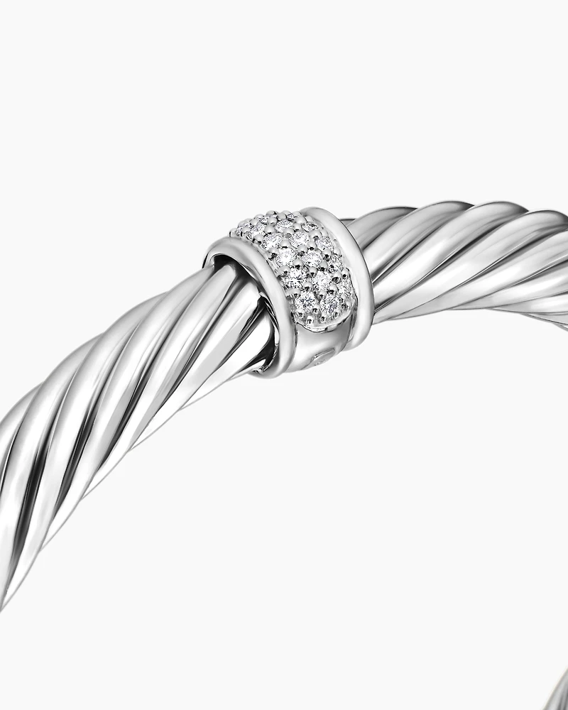 Classic Cable Station Bracelet Sterling Silver with Pavé Diamonds, 7mm