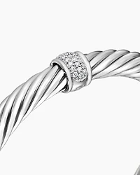 Classic Cable Station Bracelet Sterling Silver with Pavé Diamonds, 7mm