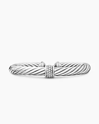 Classic Cable Station Bracelet Sterling Silver with Pavé Diamonds, 7mm